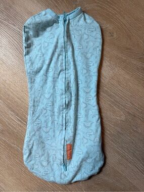 SwaddleMe Light Blue Infant Zip Swaddle with Navy and Red Warning Print